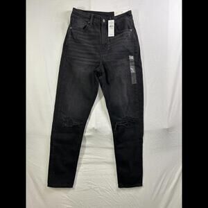 NWT American Eagle Mom Jean Comfort Stretch Size 0 Reg 28 Inseam High Rise Black